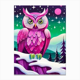 Pink Owl Snowy Landscape Painting (186) Canvas Print