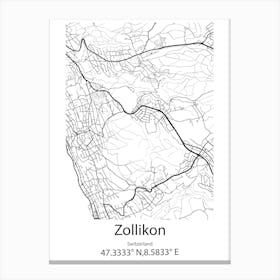 Zollikon,Switzerland Minimalist Map Canvas Print