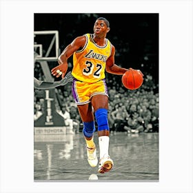 Magic Johnson Of The Los Angeles Lakers Dribble Drives To Th Ebasket During The Nba Game At The Forum Circa 1991 Canvas Print