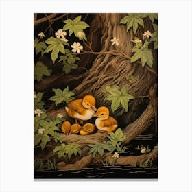 Duck & Duckling In The Flowers Japanese Woodblock Style 2 Canvas Print