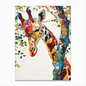 Colourful Giraffe Against The Tree Bark 2 Canvas Print