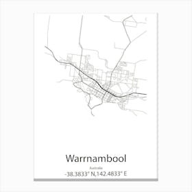 Warrnambool,Australia Minimalist Map Canvas Print