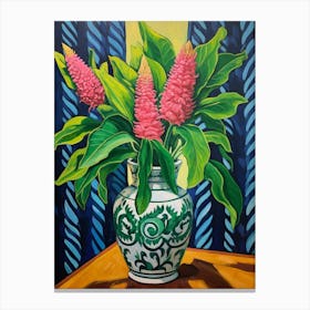 Flowers In A Vase Still Life Painting Celosia 3 Canvas Print