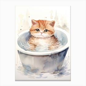 Exotic Shorthair Cat In Bathtub Botanical Bathroom 1 Canvas Print