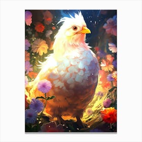 Chicken In Flowers Canvas Print