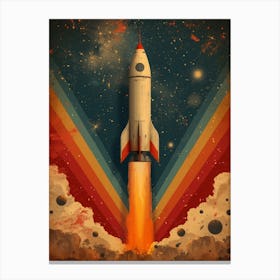 Space Odyssey: Retro Poster featuring Asteroids, Rockets, and Astronauts: Space Rocket 3 Canvas Print