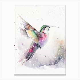 Hummingbird In Snowfall Cute Neon 2 Canvas Print