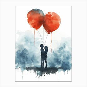 Watercolor Couple With Balloons Canvas Print