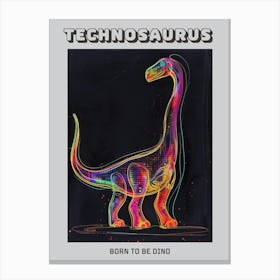 Dinosaur Neon Outlines 4 Poster Canvas Print