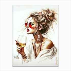 Boho Lady With Golden Wine Canvas Print