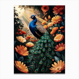 Peacock In the Garden Canvas Print