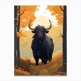 Animated Black Bull In Autumnal Highland Setting 3 Canvas Print