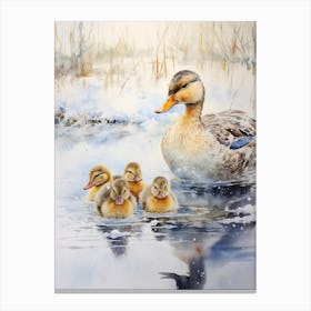 Snowy Duck Winter Painting Mixed Media 1 Canvas Print