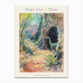 Dinosaur In A Cave Storybook Illustration 1 Poster Canvas Print