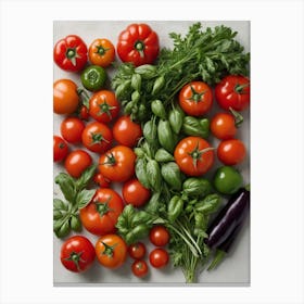 Fresh Tomatoes And Vegetables Kitchen Wall Art Canvas Print