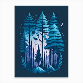 A Fantasy Forest At Night In Blue Theme 89 Canvas Print