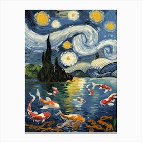 Starry Night With Koi Canvas Print