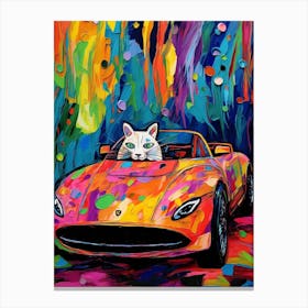 Lamborghini Miura Vintage Car With A Cat, Matisse Style Painting Canvas Print