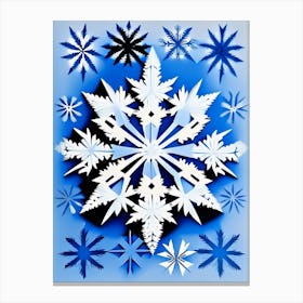 Irregular Snowflakes, Snowflakes, Blue & White Illustration Canvas Print