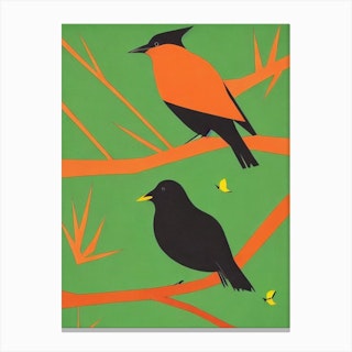 Blackbird 2 Midcentury Illustration Bird Canvas Print