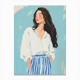 Woman in Blue Gouache Painting Canvas Print