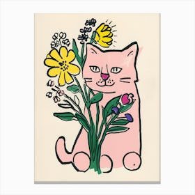 Cute Cat With Flowers Illustration 3 Canvas Print