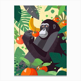 Gorilla Art Eating Fruits Cartoon Illustration 3 Canvas Print