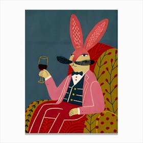 Hare Rabbit with A Glass of Wine Sitting on Couch Canvas Print