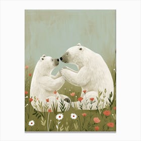 Polar Bear Two Bears Playing Together In A Meadow Storybook Illustration 3 Canvas Print