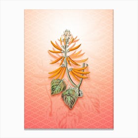 Naked Flowering Erythrina Vintage Botanical in Peach Fuzz Hishi Diamond Pattern n.0337 Canvas Print