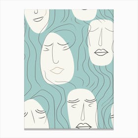 Muted Tones Abstract Face Line Illustration 2 Canvas Print