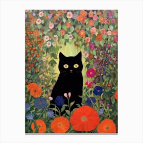 Flower Garden And A Black Cat, Inspired By Klimt 5 Canvas Print