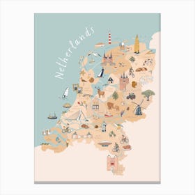 Netherlands Illustrated Map Canvas Print