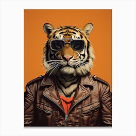 Tiger Illustrations Wearing A Leather Jacket 2 Canvas Print