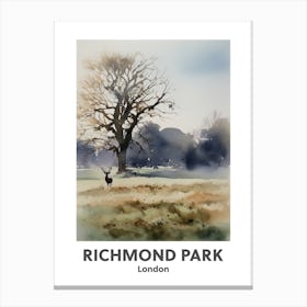 Richmond Park, London 3 Watercolour Travel Poster Canvas Print