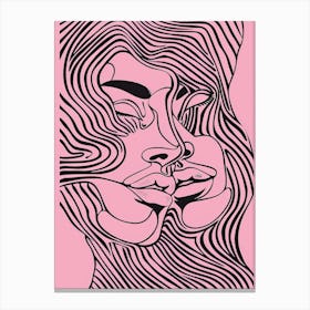 Minimalist Portrait Line Pink Woman 10 Canvas Print