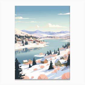 Vintage Winter Travel Illustration Big Bear Lake California 1 Canvas Print