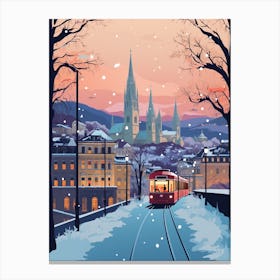 Winter Travel Night Illustration Zurich Switzerland 3 Canvas Print