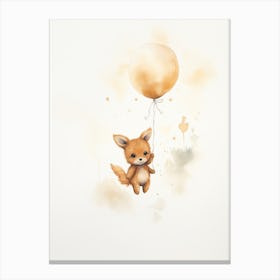 Baby Deer Flying With Ballons, Watercolour Nursery Art 1 Canvas Print
