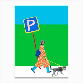 A Stylish Lady Walking Her Dog In London Canvas Print