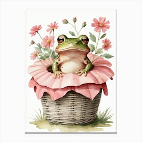 Cute Pink Frog In A Floral Basket (28) Canvas Print