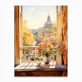 Window View Of Vienna Austria In Autumn Fall, Watercolour 3 Canvas Print