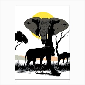 Silhouette Of African Animals Canvas Print