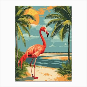 Greater Flamingo Flamingo Beach Bonaire Tropical Illustration 4 Canvas Print