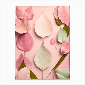 Autumn Leaves On Pink Background Canvas Print