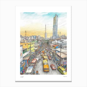 Lagos Nigeria Drawing Pencil Style 1 Travel Poster Canvas Print