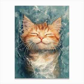 Happy Orange Cat Floating on Water 1 Canvas Print