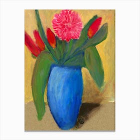 Flowers In Blue Vase Canvas Print