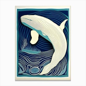 Whimisical Whale Linocut Canvas Print