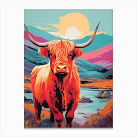 Highland Cows In The Glen Colour Burst 3 Canvas Print